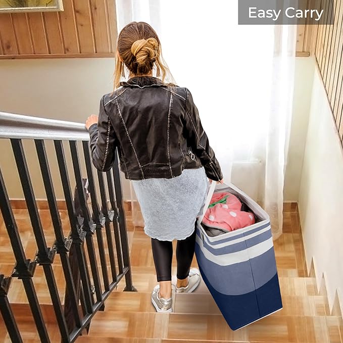 HomeHacks 2 Pack Laundry Baskets, Laundry Hampers Bags (Grey+Blue 75L) | Waterproof, Freestanding, Collapsible Clothes Hamper with Reinforced Handles in Laundry Room, Dorm, Bathroom, Bedroom