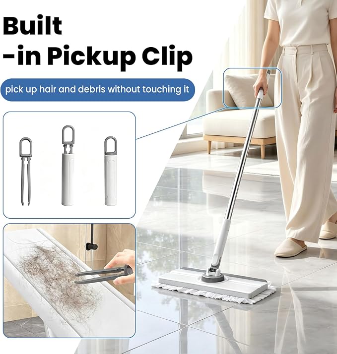 13" Wide Flat Mop with Snap-Grip Cloth Lock, Disposable Clamp Mop | Sweeper & Mop Kit with Dry and Wet Multi-Surface Floor Cleaner, Includes 2 Reusable Cloths, Ideal for Hardwood, Tile Floor