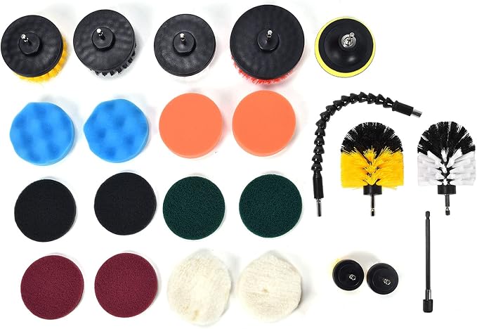 Zerodis 23PCS Drill Brush Kit Grout Cleaner Set Drill Cleaning Kit with 2 Extension Rods for Hard to Places Household Cleaning 23PCS Brush Attachment