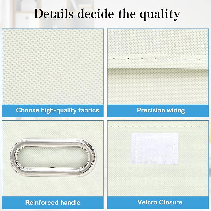STOREONE Fabric Storage Cube Bins Foldable Organizer Container Collapsible Basket with Lids and Metal Handles, for Home, Bedroom, Closet 8 Pcs (Creamy-White)