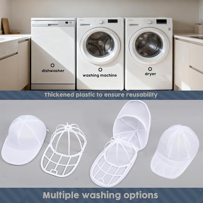 Hat Washer Cage for Washing Machine (White#1) | Cap Washer with Mesh Bags, For Baseball Caps, Hat Cleaner Protector Cage