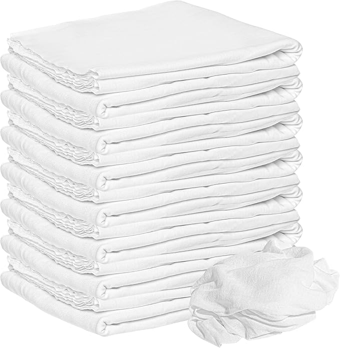 Nabob Wipers New Lint Free Cloth (15 Pack) - 100% Cotton Cleaning Rags Exact Cut - Premium White Rags for Cleaning House - White Rags for Dusting, Staining, Polishing, Painting 18"x18"