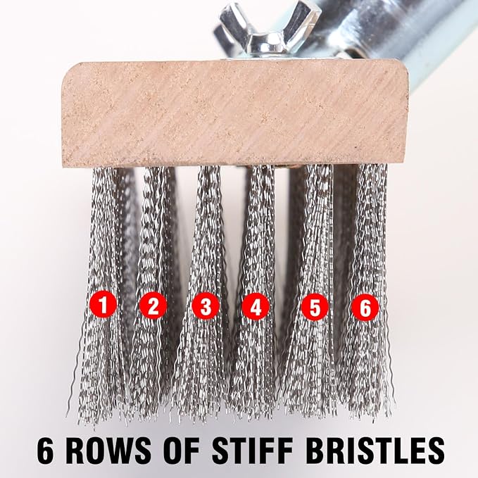 MAXMAN Wire Scrub Brush, 63"Stainless Steel Bristle, Outdoor Patio Cleaning | Long Handle, Heavy Duty Large Wire Brush, Stiff Metal Bristle Floor Scrubber, Wire Broom for Deck, Concrete, Moss Removal