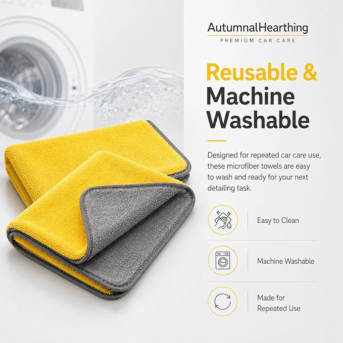 Microfiber Towels for Cars 12 Pack, 16" x 24" Yellow/Grey 500 GSM Professional Car Detailing Towels, Soft Stitched Edge Cloths for Washing, Polishing, Buffing, Glass & Interior