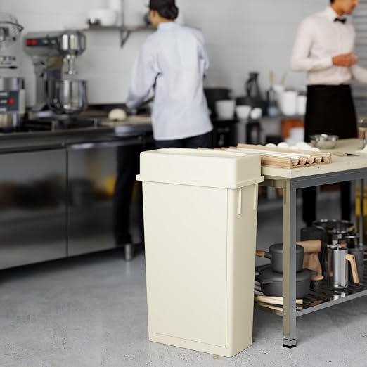 23 Gallon Beige Rectangular Slim Trash Can with Drop Shot Lid | Great for Home, Commercial, or Restaurant Use.