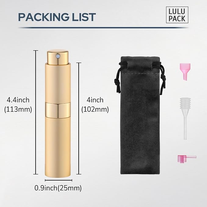 Lulupack Travel Perfume Bottle Refillable - Cologne Spray Atomizer Mini - Small Travel Size Empty Sprayer for Refill Sample Container - Portable Fragrance Decant Dispenser for Women Men 10ml 1PCS Gold