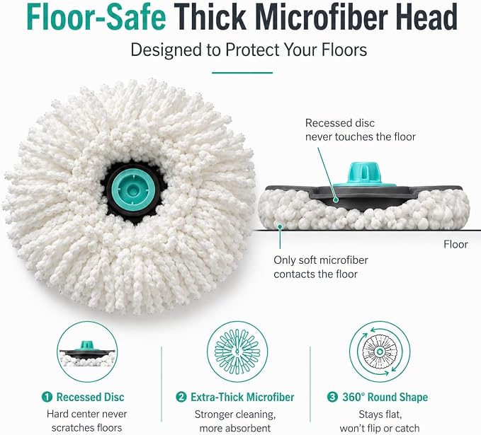 Lambert Home Spin Mop and Bucket Set with Wringer, Hands-Free Self-Wringing Floor Mop, 2 Washable Microfiber Mop Heads, 42.1-50 in Adjustable Stainless Steel Handle, Gray Blue