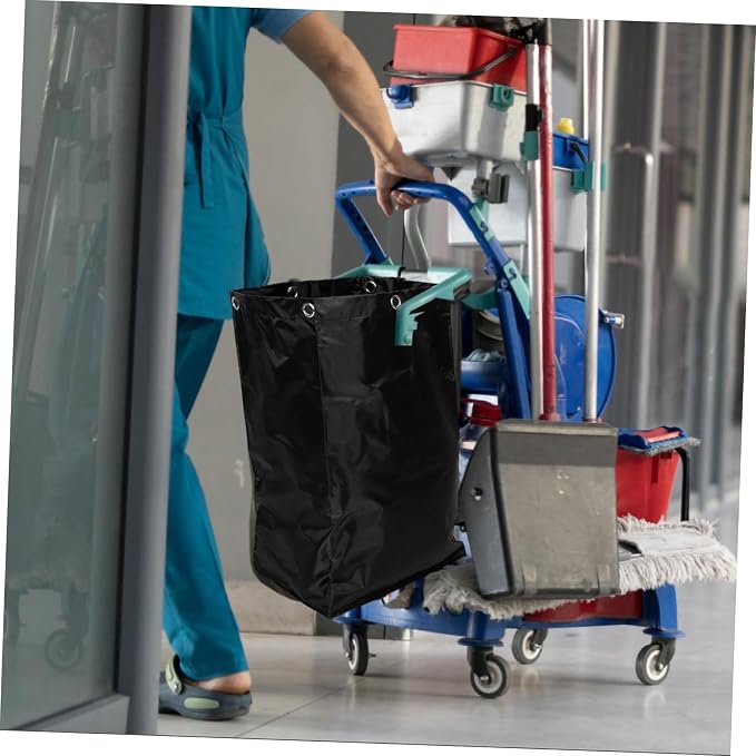 Portable Cleaning Cart Bag Replacement Janitorial Canvas Organizer | Large Storage Capacity, Black Color, Easy Attachment and Removal, Handles Heavy Loads for Housekeeping Carts