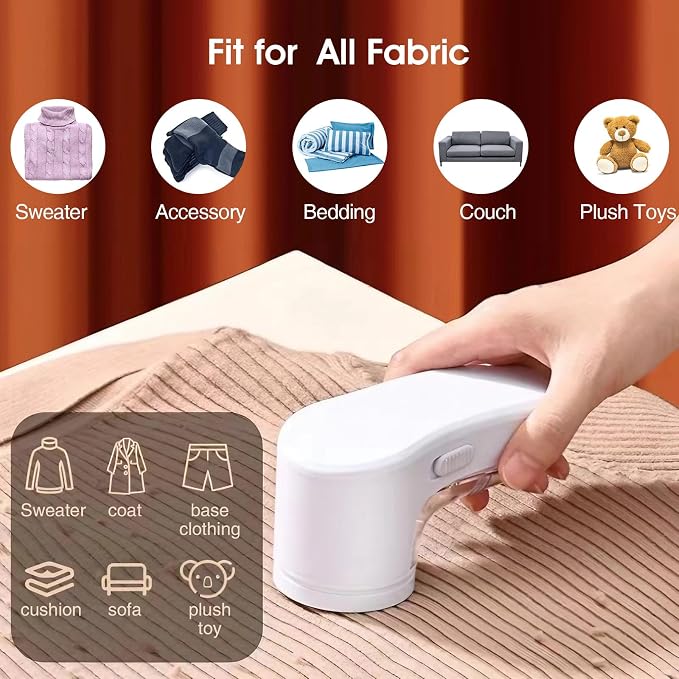 Electric Fabric Shaver, Lint Remover for Clothes, Rechargeable Sweater Shaver to Remove Fuzz and Pill for Sweater, Delicates, Bedding and Couch (White)