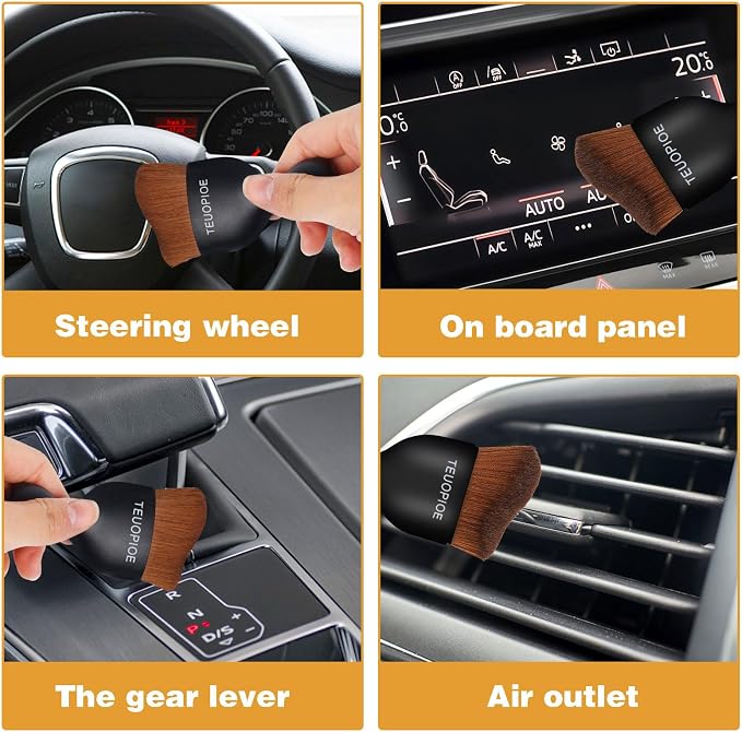 Car Detailing Brush for Interior Dusting and Air Vents,Bronze | Soft synthetic bristles clean dashboards, vents, and consoles. Lightweight PP handle is suitable for dry or wet use.