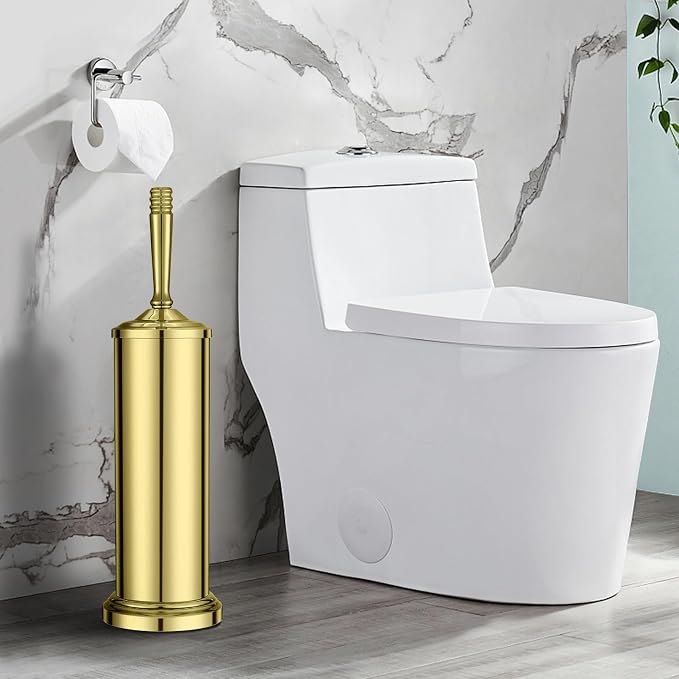 Gold Toilet Brush and Holder Set,Toilet Bowl Brush and Holder | Heavy Duty Toilet Brush for Bathroom, Stainless Steel Toilet Cleaner Brush,Deep Cleaning,Space Saving,Covered Brush