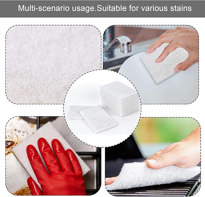 24 PCS White Scour Pads Non Scratch Non Woven Multipurpose Abrasive Scrubber Sponge for Multi Surface Cleaning Polishing (6 X 9 inch)
