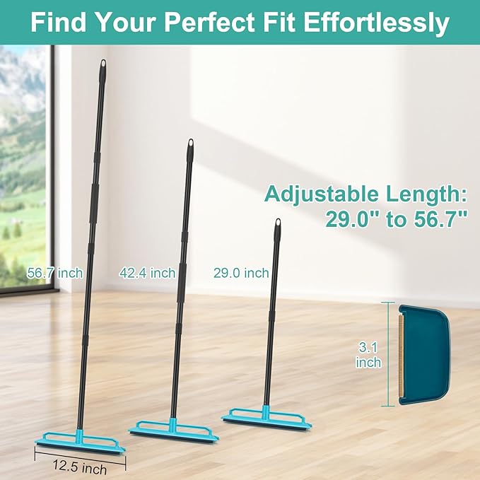 Carpet Rake Pet Hair Removal Tool with 56" Long Handle | Reusable Pet Hair Remover Broom, Cat & Dog Hair Carpet Scraper for Rugs Mats Couch