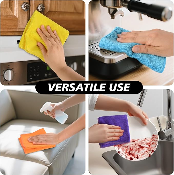Microfiber Rag Cleaning Cloth Kitchen Dish Cloths 12x12inch 12 Pack | Absorbent, Quick Dry, Streak Free, Dish Rags, Glass Cloths