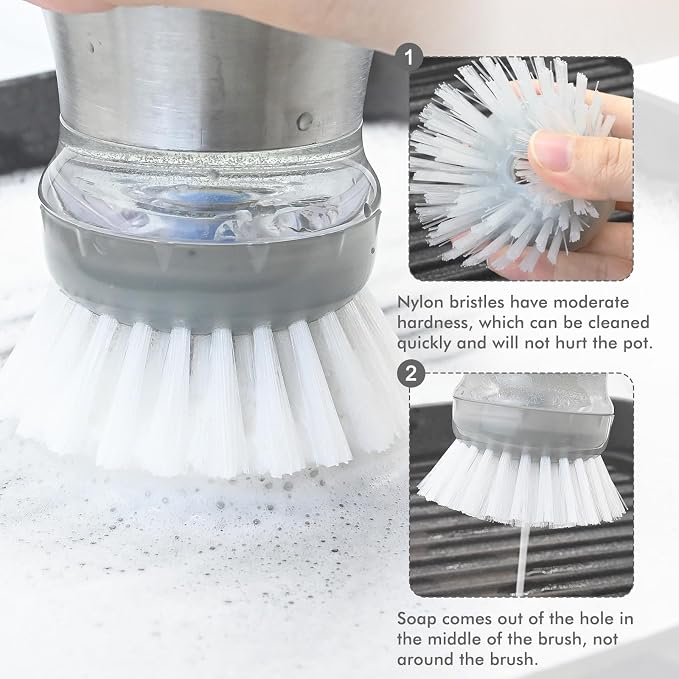 Palm Brush Refills for OXO Steel Soap Dispensing Dish Brush | 4 Pack Cleaning Replacement Brush Head for OXO Palm Brush(Grey)