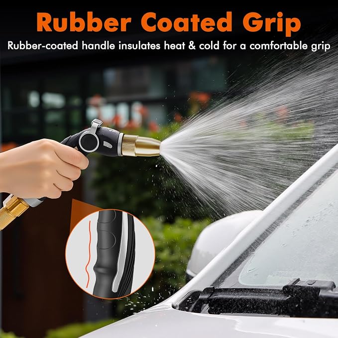 RESTMO Garden Hose Nozzle, Heavy Duty Water Hose Sprayer Nozzle, Silver | Brass Head, Thumb Control, Adjustable 4 Spray Patterns, Leak-proof, Metal Hose Nozzle for Outdoor Lawn & Plant & Car