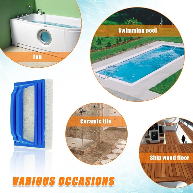 Hand-Held Sponge Swimming Pool Scrub Brush | for Pool Tile & Grout, Walls, Vinyl Liners, Spas, Kitchen, Bathroom, Shower Tile (2 pcs)