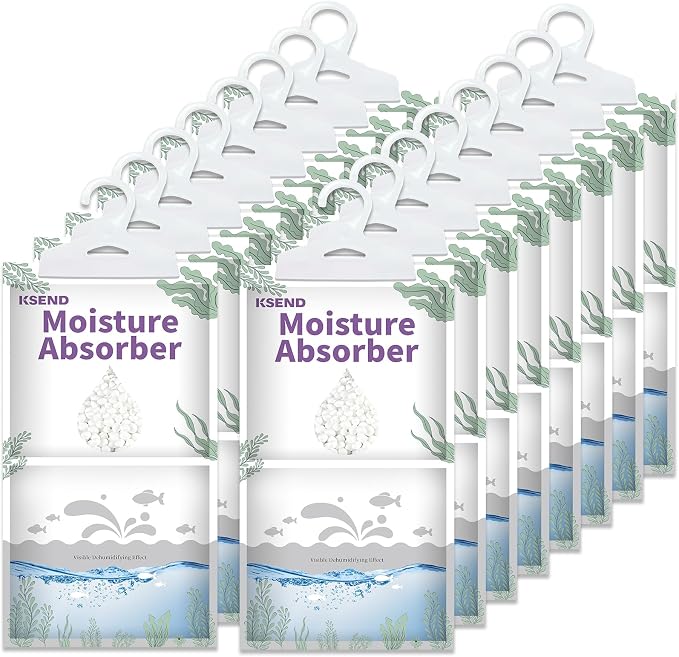 Ksend Moisture Absorber, 16 Pack Hanging, Fragrance Free | Closet, Bathroom, Kitchen, Compact Hanging Bag, Odor Eliminator, Humidity Absorber, 9.8 OZ