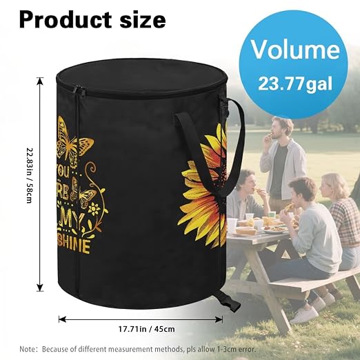 BIGCARJOB Outdoor Trash Can Storage Collapsible Pop-up Recycle Trash Can 22.83x17.71 Waterproof Garbage Bin Bag with Lid and Clip, You are My Sunshine