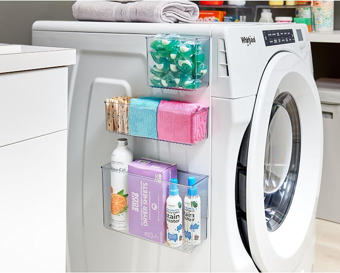 iDesign Magnetic Small Clear Plastic Organizer Bins, 2-Pack | Laundry Room Storage