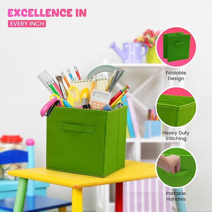 4E's Novelty 6 Packs 11 Inch Rainbow Color Storage Cube Bins, Colorful Storage Baskets For Nursery, Kids Room, Fabric Baskets For Toys, Clothes, Boho Cube Bins for Classroom Organization & Storage
