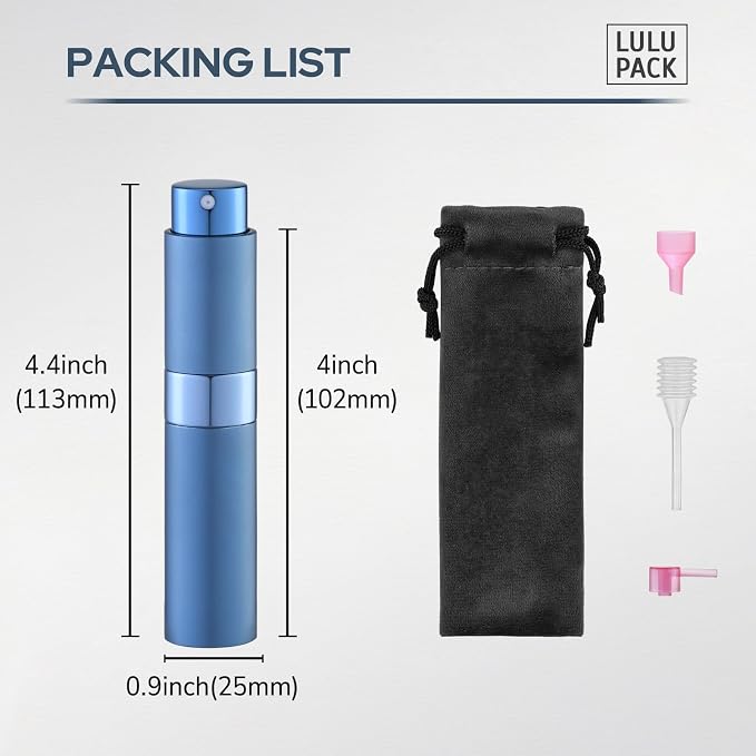 Lulupack Travel Perfume Bottle Refillable - Cologne Spray Atomizer Mini - Small Travel Size Empty Sprayer for Refill Sample Container - Portable Fragrance Decant Dispenser for Women Men 10ml 1PCS Blue