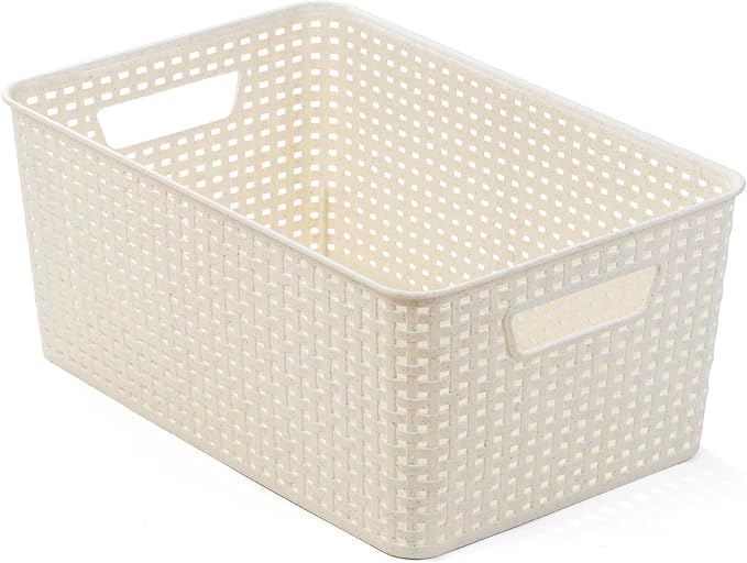 BINO | Plastic Storage Baskets, 13.5 Liter - 3 Pack, Natural | THE WOVEN COLLECTION | Storage Basket for Shelves | Woven Storage Baskets for Organizing Bins | Pantry Shelf Organizer | Container Bin
