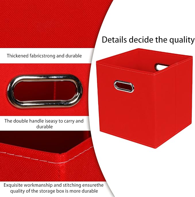 STOREONE Fabric Storage Bins Cubes Baskets Containers-(11X11X11) with Dual Handles for Shelf Closet, Nursery Home , Bedroom Organizers, Foldable Set of 8 (Red)