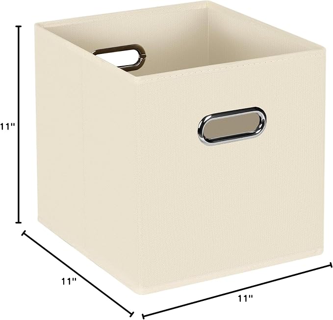 STOREONE Fabric Storage Bins Cubes Baskets Containers-(11X11X11) with Dual Handles for Shelf Closet, Nursery Home , Bedroom Organizers, Foldable Set of 1 (Creamy- White )