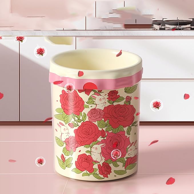 60pcs 4 Gallon Trash Bags Drawstring Tear-Free Separated for Bathroom Office Home Bedroom Trash Can with Red Rose Printed Garbage Basket Bags (Rose Printed, 60 Counts)