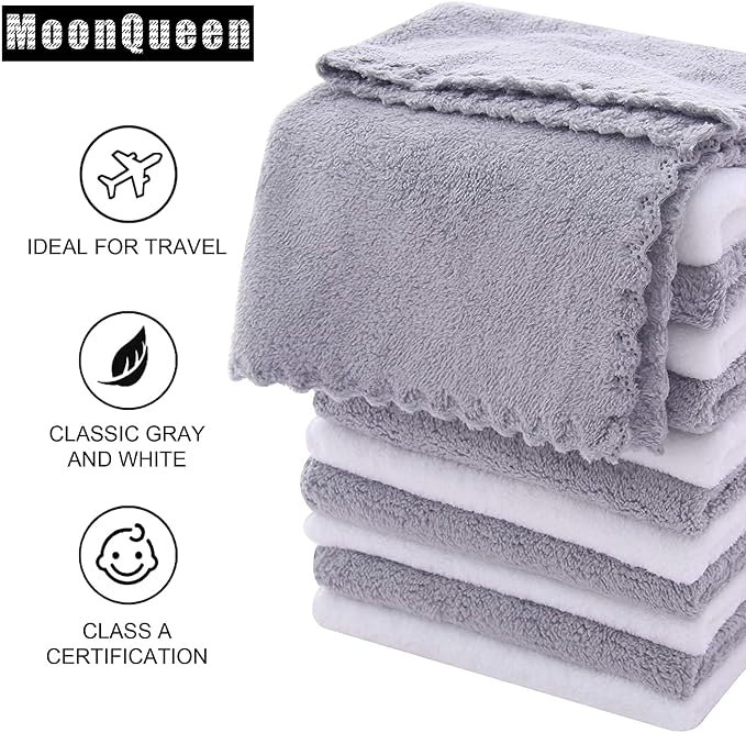 MOONQUEEN 30 Pack Microfiber Face Towel - Premium Soft Makeup Remover Cloths (White-Grey, 30 Pack)
