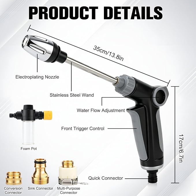 Turn Any Hose into A High Pressure Water Washer Jet, 2026 New Garden Hose Nozzle Heavy Duty, Multi Function Watering Sprayer for Patio/Car/Driveway Cleaning, Spray Nozzles for Garden Hose