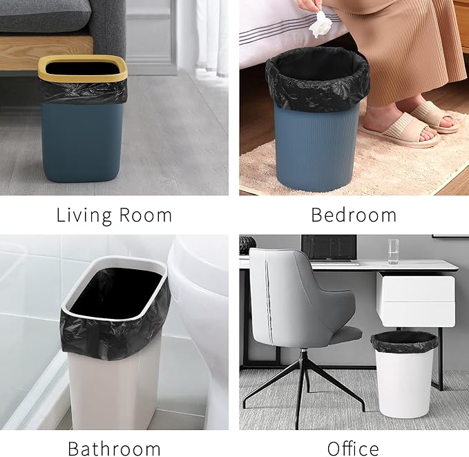 Toplive Trash Bag Garbage Bag Trash Bags Wastebasket Bin Liners for Home Bathroom Bedroom Kitchen Office Trash Can (Black, 8 Gallon)