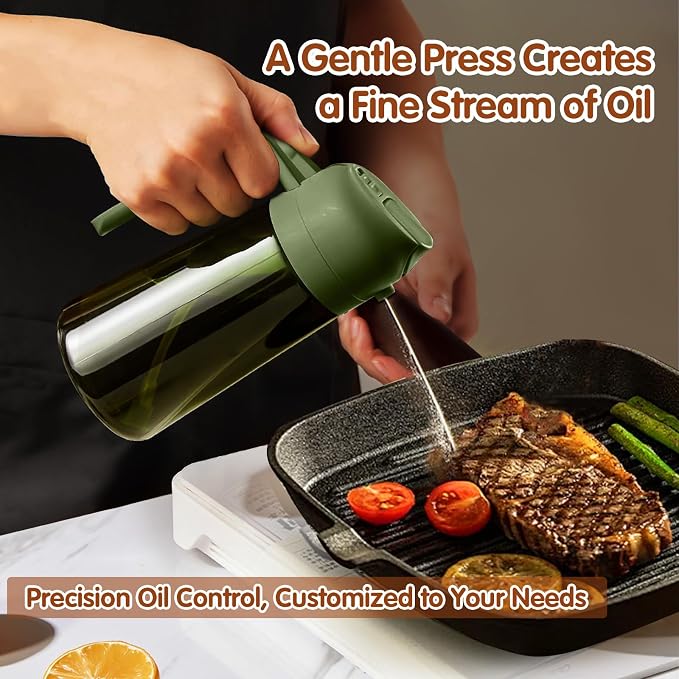 YARRAMATE 16 oz 2-in-1 Dark Glass Oil Sprayer & Dispenser, BlackOliveGreen | Light-blocking dark green glass, food-grade spray and pour bottle for cooking, air fryer, salad and BBQ