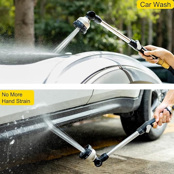 FANHAO 16-Inch Metal Watering Wand, Heavy Duty Garden Hose Wand with 9 Spray Patterns, 180° Rotating Long Hose Nozzle Sprayer Thumb Flow Control, Ideal to Water Hanging Baskets and Shrubs