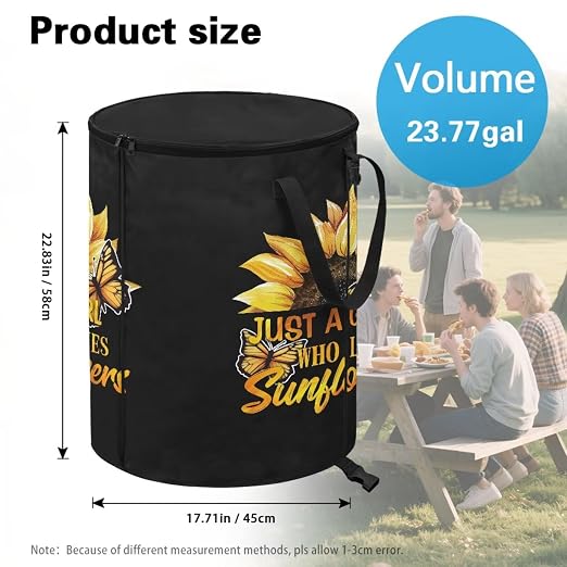 BIGCARJOB Sunflower Quotes Big Trash Can with Lid, 22.83x17.71, Outdoor Recycling Bin Large Trash Can Outside Garbage Storage Bag for Camping Travel Beach