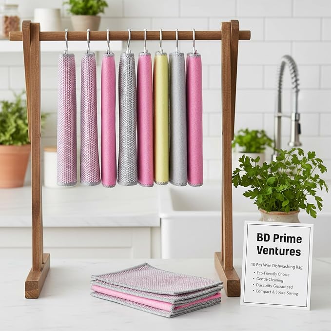 NEW 2026 | Non Scratch Wire Dishcloth | Metal Cleaning Rag for Kitchen Cookware | Silver Mesh Dishcloth | Double Sided | Metal & Coconut Fiber Scrubbers | 10 pcs Colorful Cloth