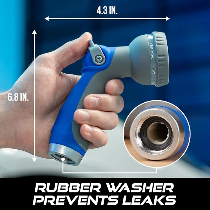 VIKING Hose Nozzle, 8 Spray Patterns, Thumb Control for Cars and Homes | Water Hose Nozzle, Adjustable Heavy Duty Thumb Control for Car Washing Kit, Watering Plants, Washing Pets, and Home Use