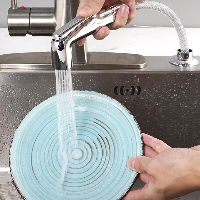 Universal Fit Kitchen Faucet Sprayer Attachment/Hose/Holder, Silver Chrome | Compatible with Moen/Delta Faucet Sprayer Replacement, Kitchen Sink Side Sprayer Head