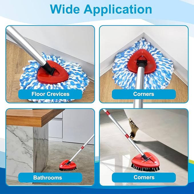 8-Pack Spin Mop Head Replacement for O Cedar Rinseclean 2 Tank System | Microfiber 100% Reusable Mop Refills, 6 Mop Heads, 1 Mop Base, 1 Scrub Brush Combo Set