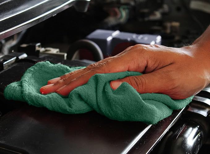 DAN RIVER Shop Towels 12x14 inc 50 Pack Green Terry Cloth Rags | Washcloths for Cleaning Cars & Household Surfaces Well Absorbent, Reusable Cleaning Rags Washable 60% Cotton 40% Polyester
