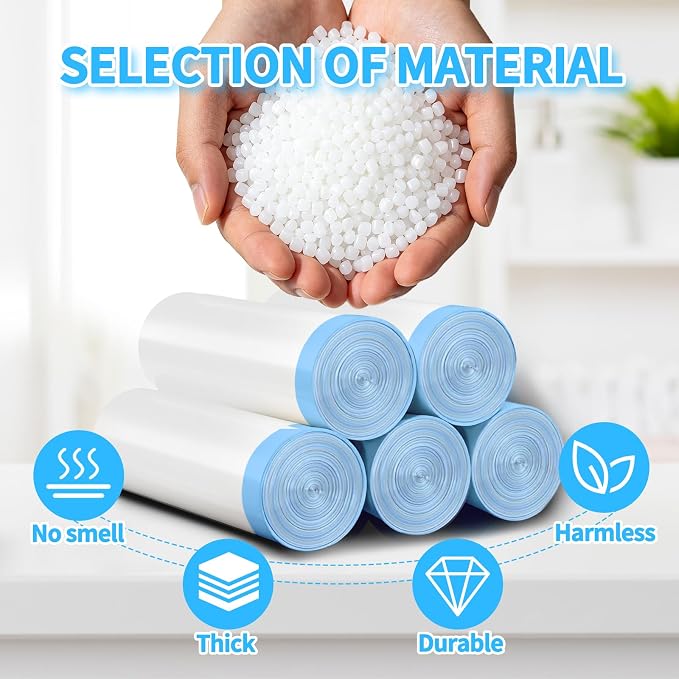 100 Count Small Drawstring Trash Bags, 8 Gallon (30L) Pre-separated Garbage Bags, Extra Thick Leak-proof Mini Wastebasket Liners for Bathroom, Office, Bedroom (White)