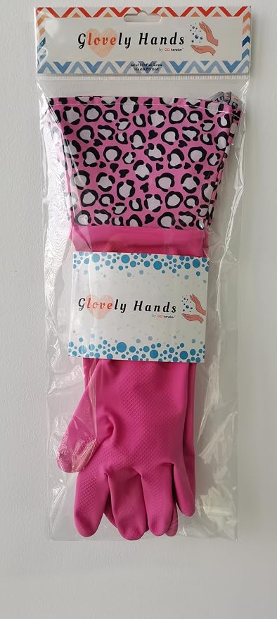 GLOVELY HANDS Water-Resistant Latex Cleaning Gloves, Soft Cotton-Feel Lining, Non-Slip Grip, Long Cuff, Medium (1 PAIR)