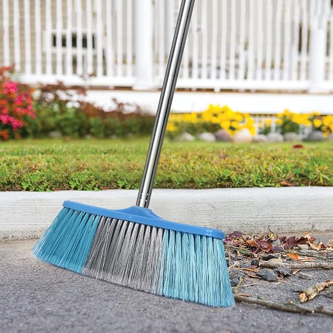 LandHope Heavy Duty Broom, 15.75in Wide Push Broom, 45.67in Long Handle, Adjustable, Floor Sweeper for Indoor Outdoor Commercial Warehouse Home Kitchen Patio Garden Garage