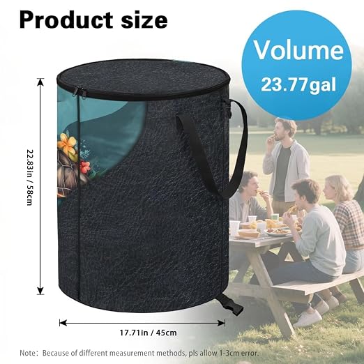 BIGCARJOB Flower Turtle Outdoor Trash Can Storage Collapsible Pop-up Recycle Trash Can 22.83x17.71 Waterproof Garbage Bin Bag with Lid and Clip