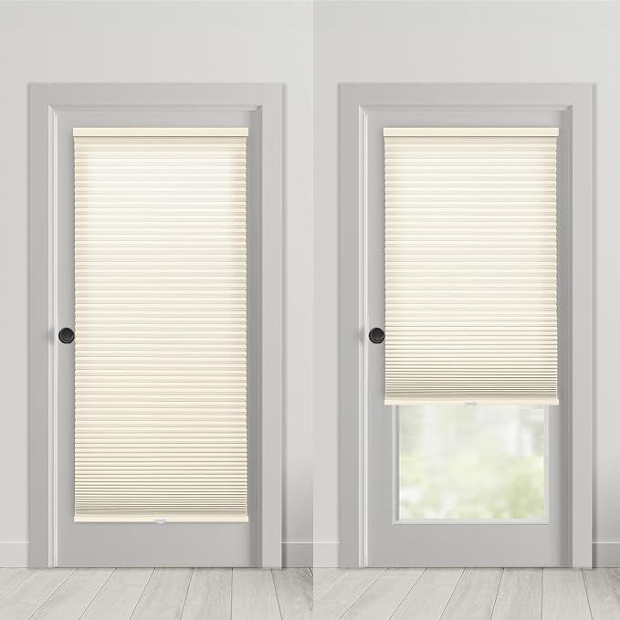 DEZ FURNISHINGS Cordless No Tools No Drill 1.5" Magnet Light Filtering Shades for Metal Doors, 25" W x 42" H, Anchor Gray