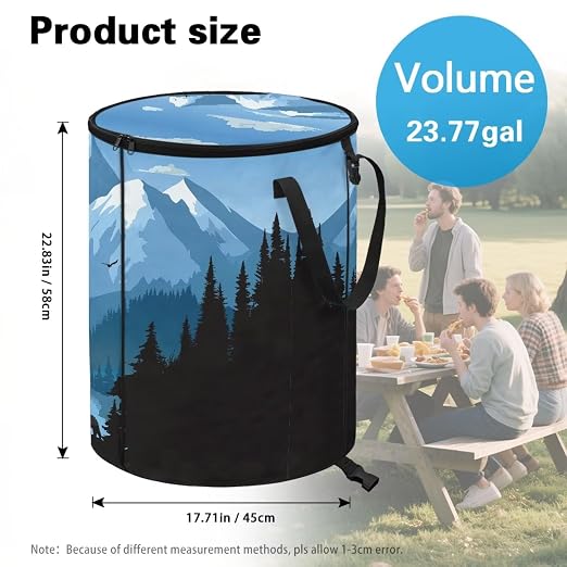 Snowy Mountains Bear Outdoor Trash Can with Lid 20+ Gallon Collapsable Trash Can Camping Large Capacity Design Garbage Bags for Rv, Backyard, Picnic