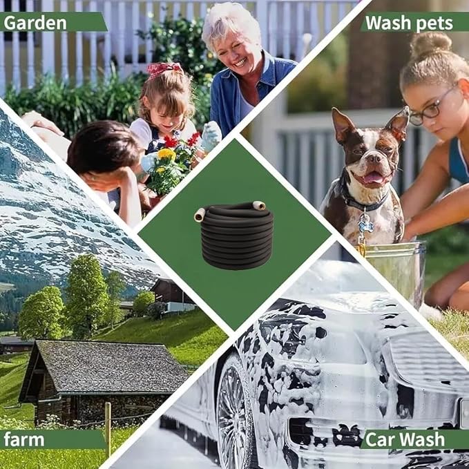 Heavy Duty Premium Garden Hose 200ft x 5/8", 300PSI Working, 1000PSI Burst, Hybrid Rubber Water Hose with Transparent Swivel Handle - Hot/Cold Water - Five Layered Braiding with Brass fittings (Black)