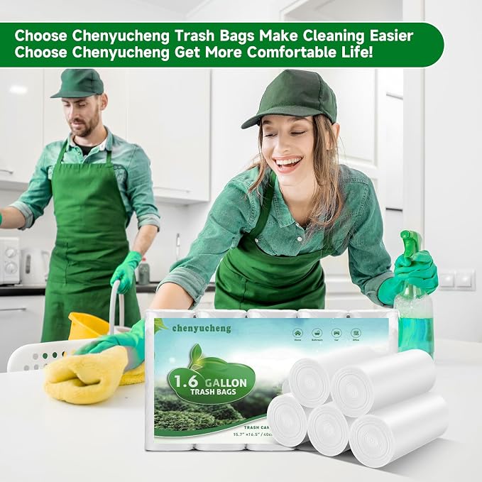 1.6 Gallon White Small Trash-Bags For Bathroom - Mini Garbage Bags 100 Count 6 Liter (Fit 1.3-1.5Gal) Unscented Compostable Biodegradable Tiny Waste Basket Liners Kitchen Office Chenyucheng