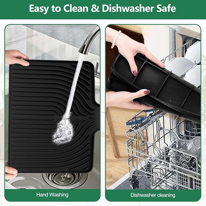 GUUKIN Silicone Dish Drying Mat,17.7" x 11.8 " Drying Matt Kitchen Counter, Dish Drying Rack Mat, Easy Clean Pad for Countertop Protection, Multi-Functional Use, Not applicable Bumps up sink (Black)